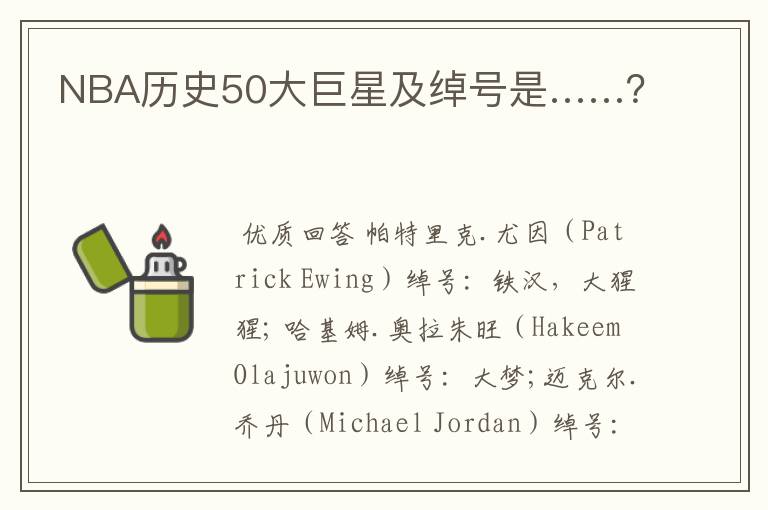 NBA历史50大巨星及绰号是……?