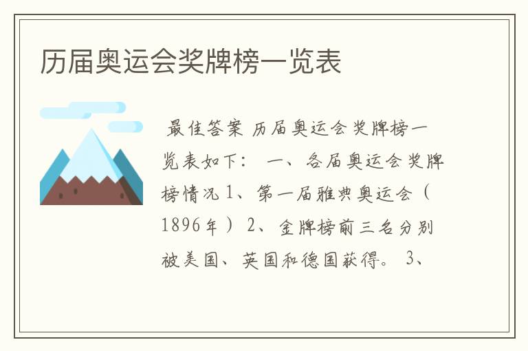 历届奥运会奖牌榜一览表