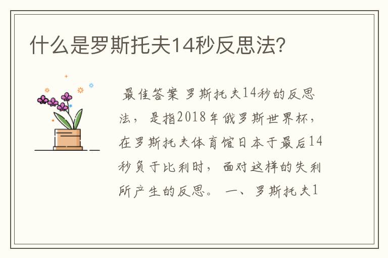 什么是罗斯托夫14秒反思法?