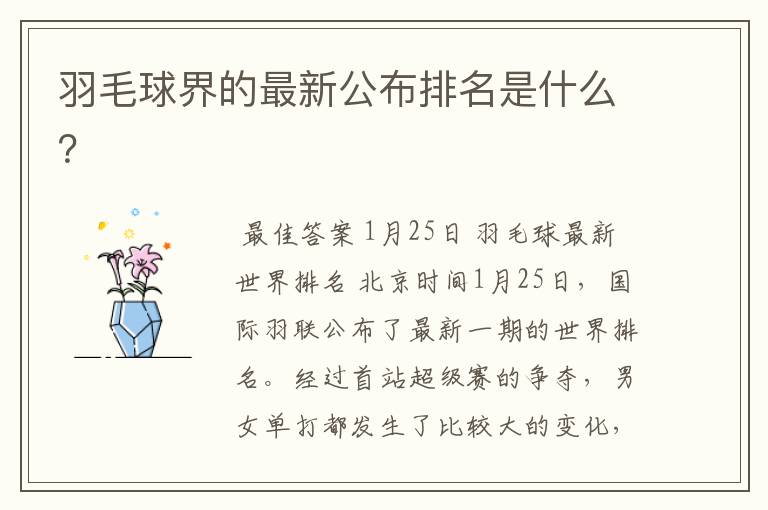 羽毛球界的最新公布排名是什么?