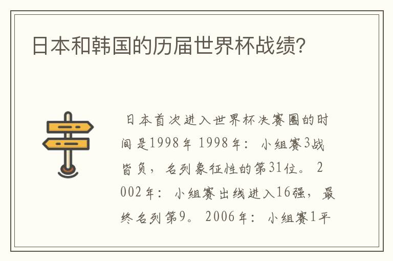 日本和韩国的历届世界杯战绩?