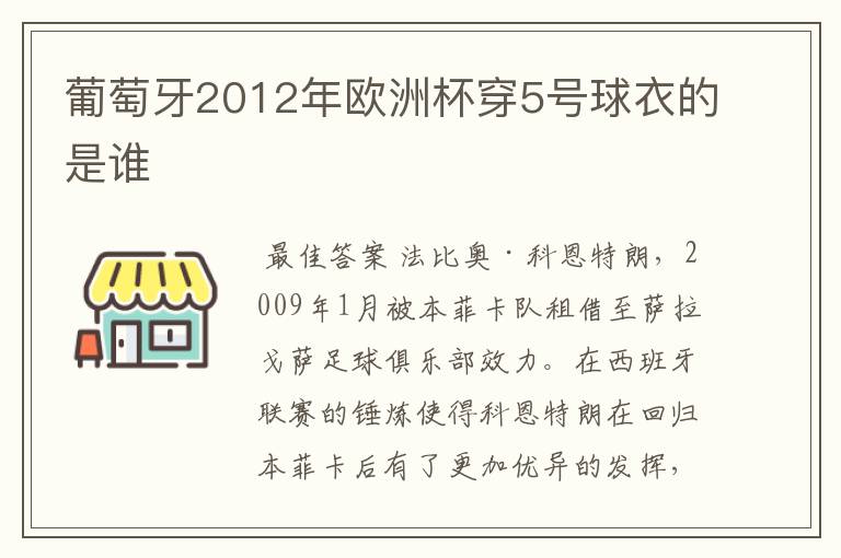葡萄牙2012年欧洲杯穿5号球衣的是谁