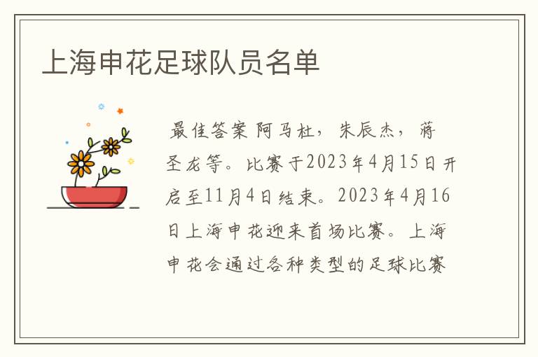 上海申花足球队员名单