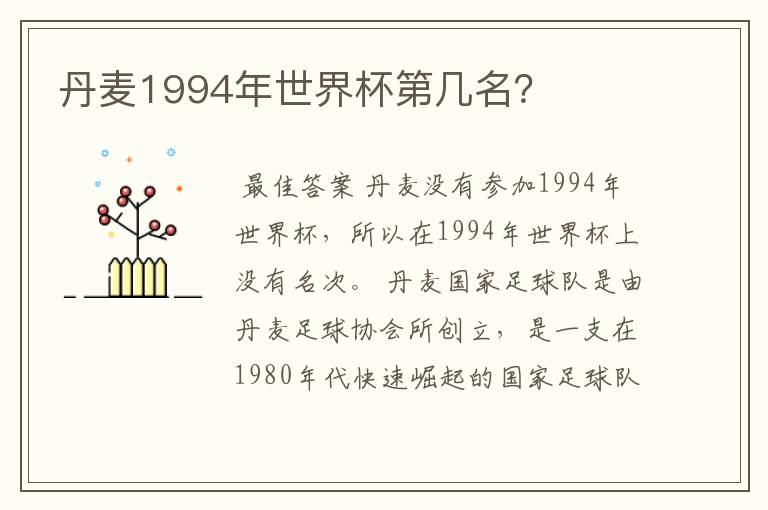 丹麦1994年世界杯第几名?