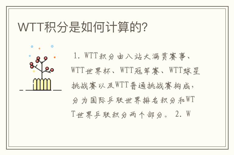 WTT积分是如何计算的?