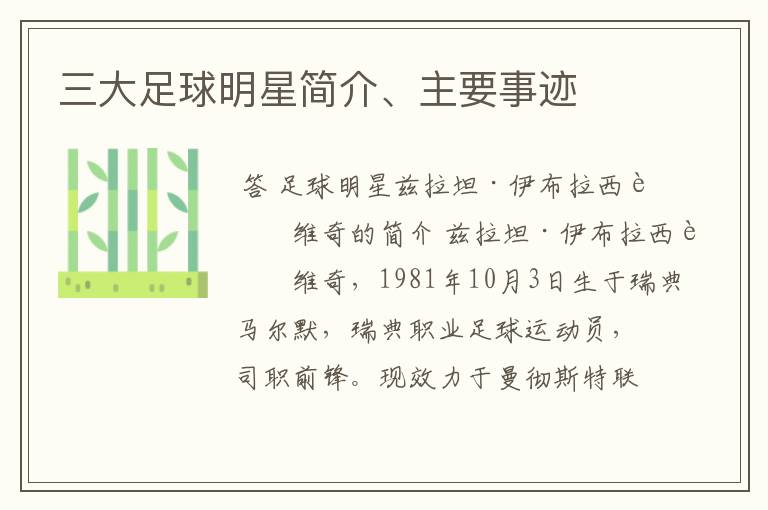 三大足球明星简介、主要事迹