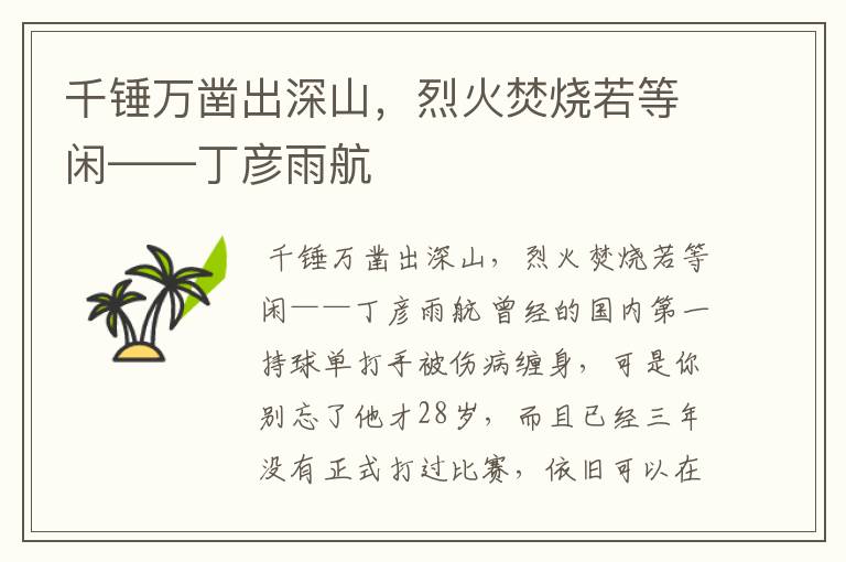 千锤万凿出深山,烈火焚烧若等闲——丁彦雨航