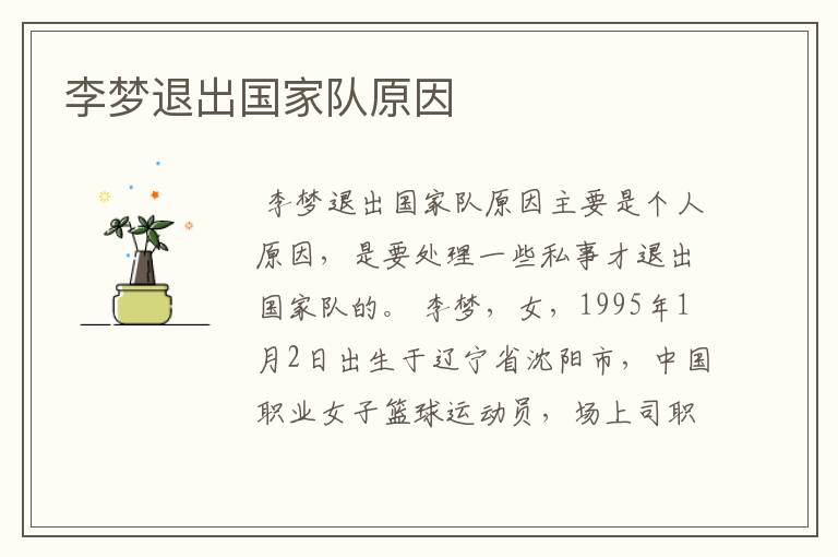 李梦退出国家队原因