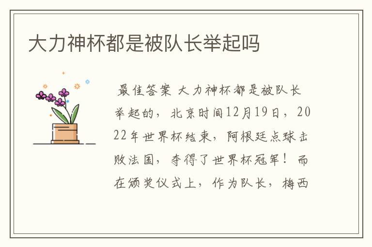 大力神杯都是被队长举起吗