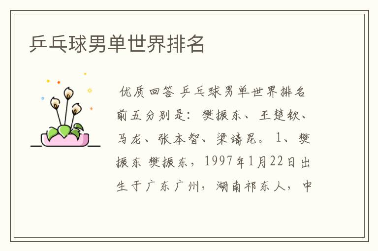 乒乓球男单世界排名