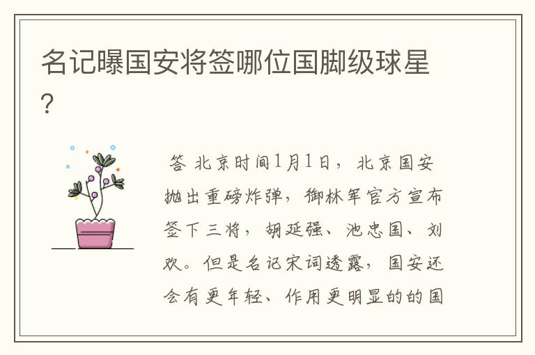名记曝国安将签哪位国脚级球星?