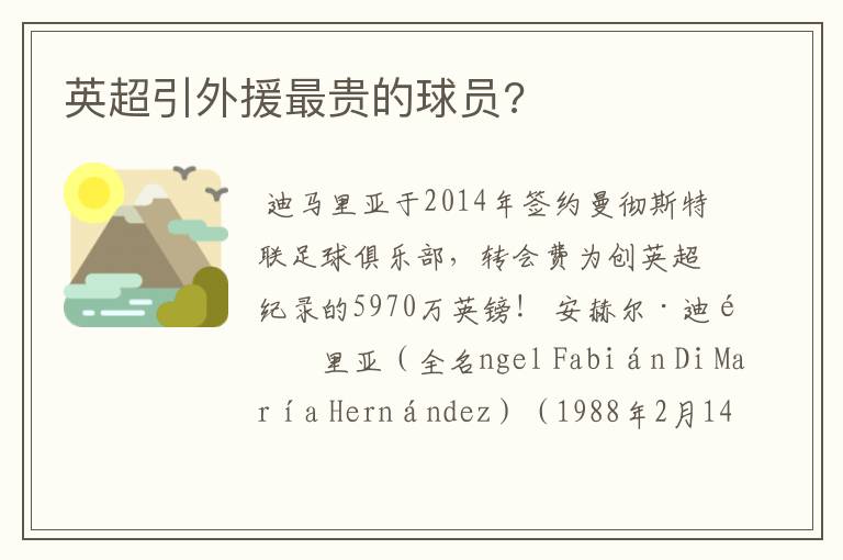 英超引外援最贵的球员?