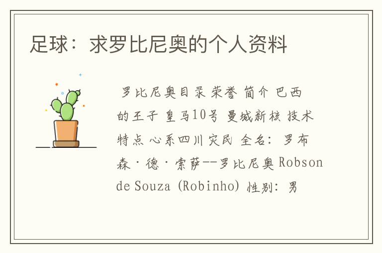 足球:求罗比尼奥的个人资料
