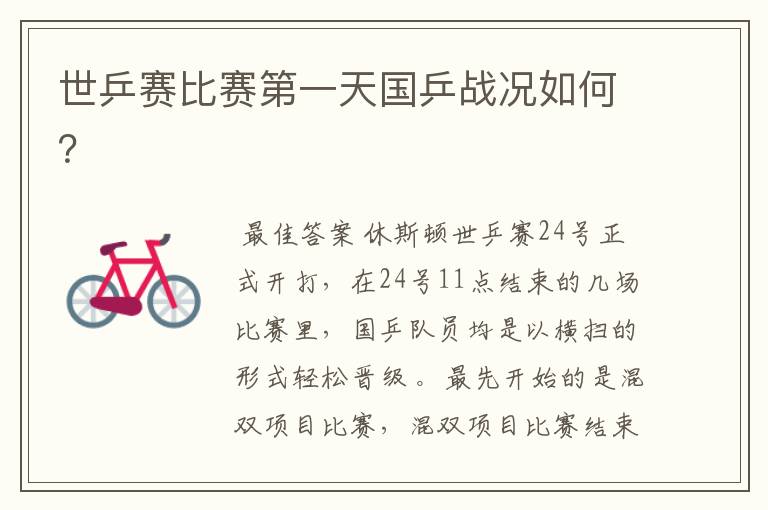 世乒赛比赛第一天国乒战况如何?