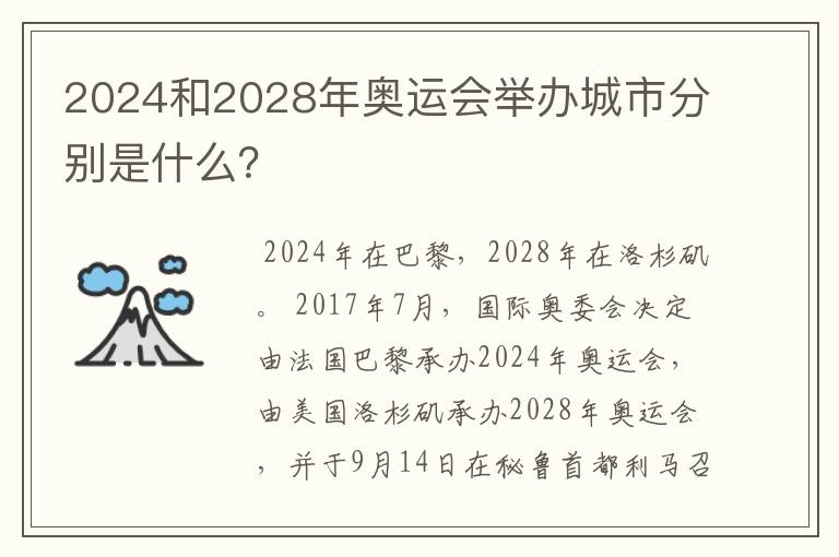 2024和2028年奥运会举办城市分别是什么?