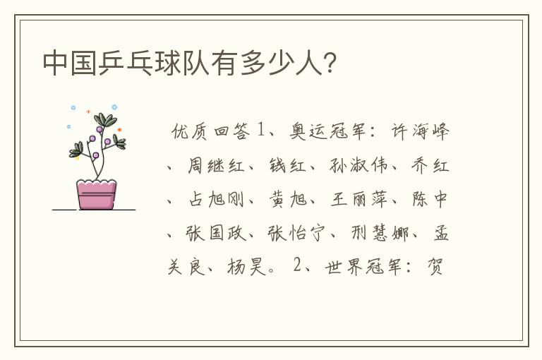 中国乒乓球队有多少人?