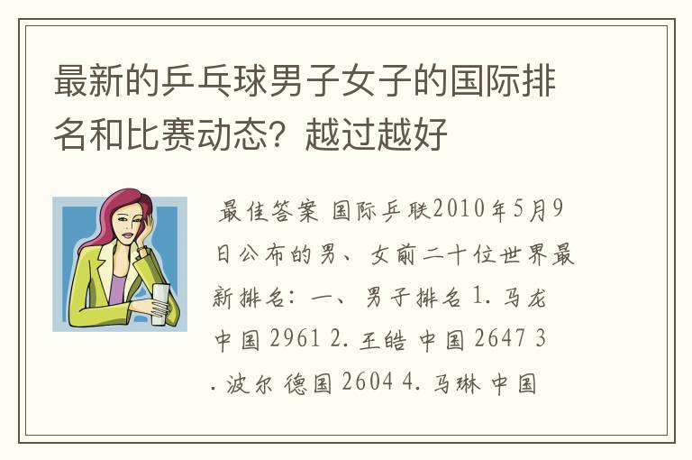 最新的乒乓球男子女子的国际排名和比赛动态?越过越好