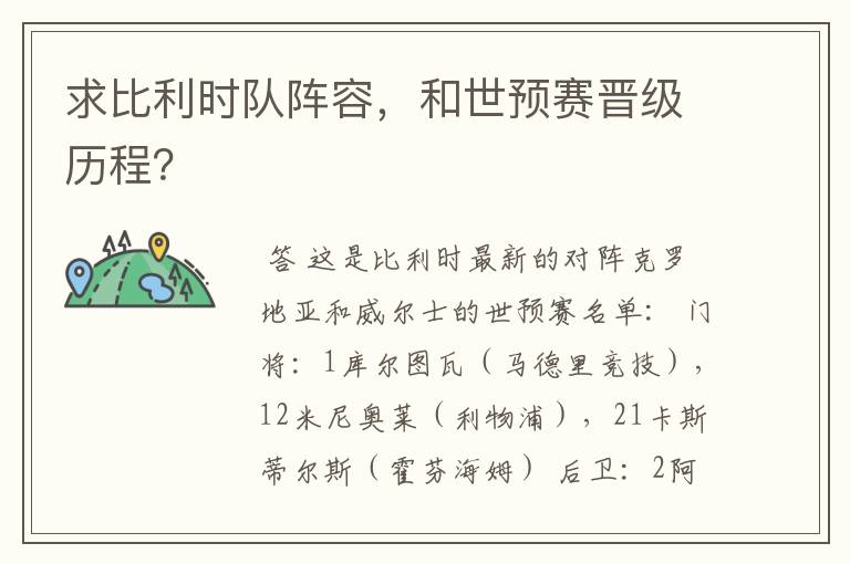 求比利时队阵容,和世预赛晋级历程?