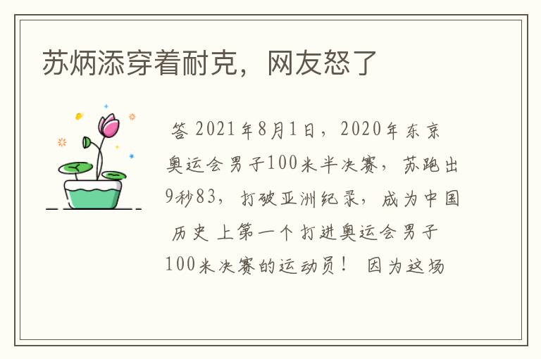 苏炳添穿着耐克,网友怒了