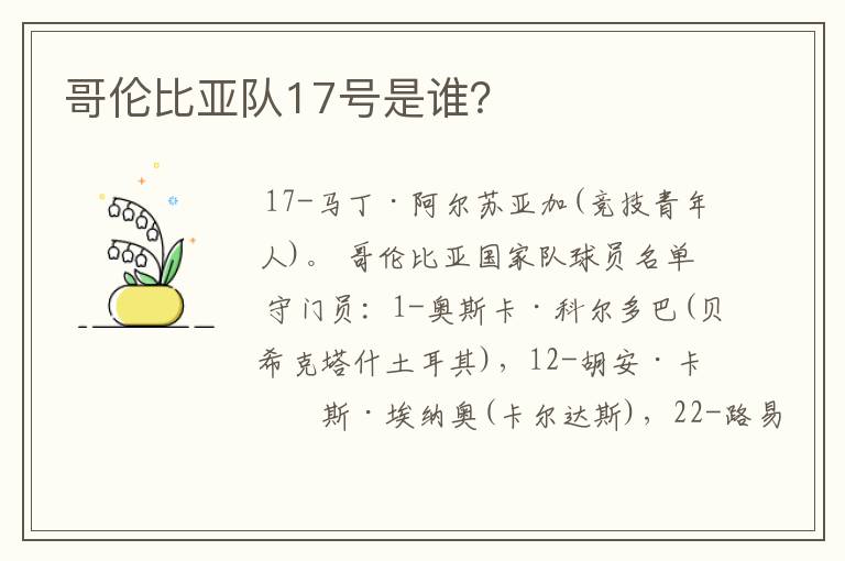 哥伦比亚队17号是谁?