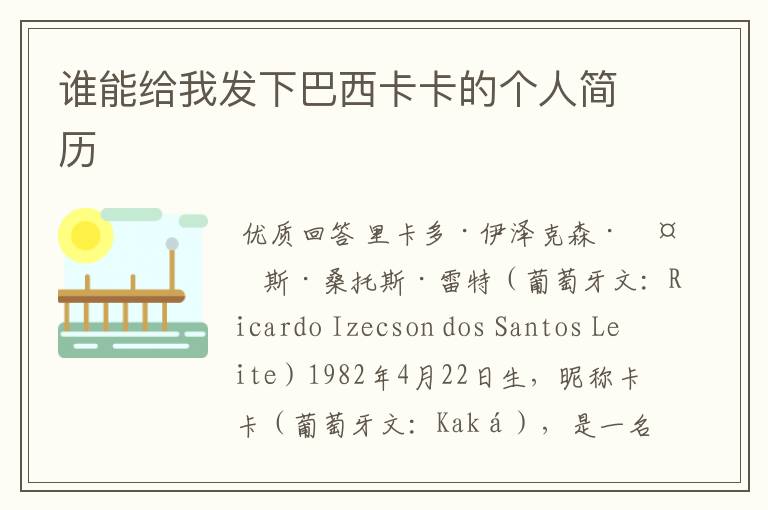 谁能给我发下巴西卡卡的个人简历