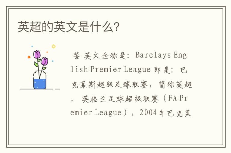 英超的英文是什么?