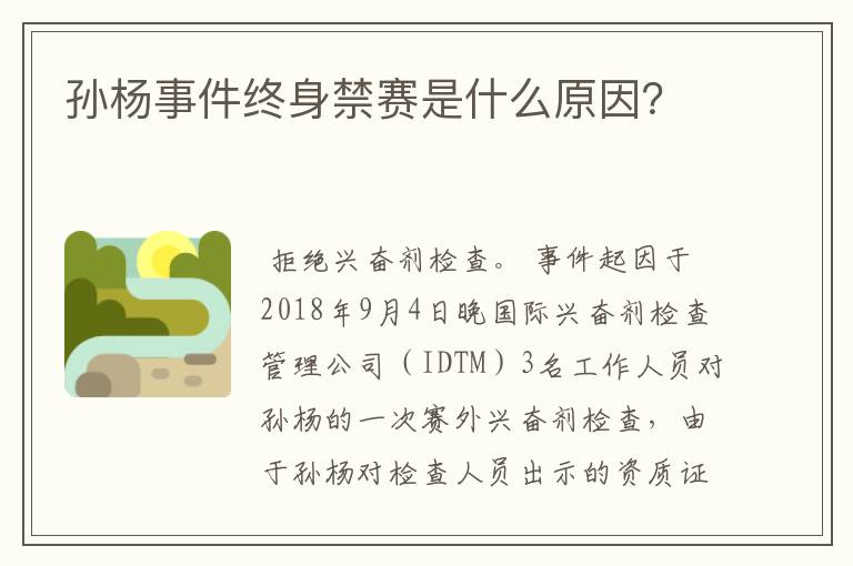 孙杨事件终身禁赛是什么原因?