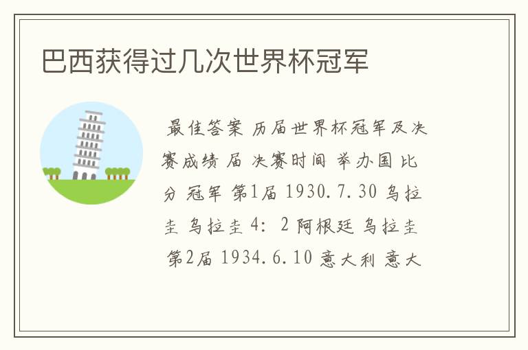 巴西获得过几次世界杯冠军