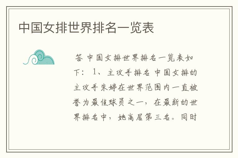 中国女排世界排名一览表