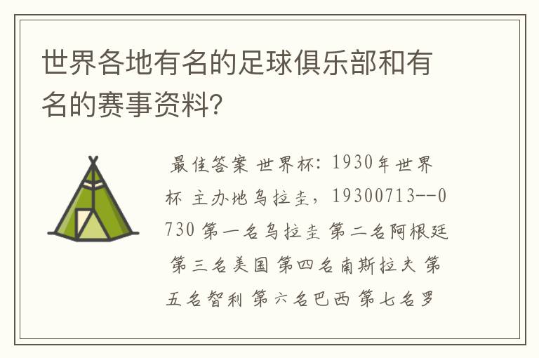 世界各地有名的足球俱乐部和有名的赛事资料?