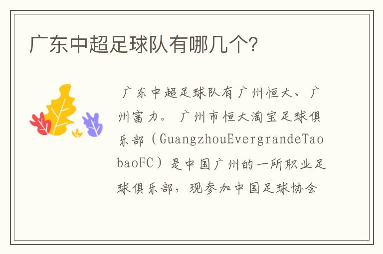 广东中超足球队有哪几个?