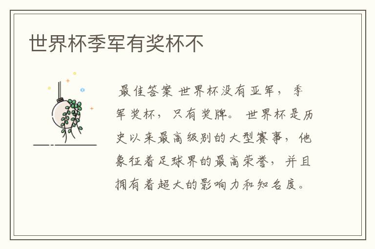 世界杯季军有奖杯不