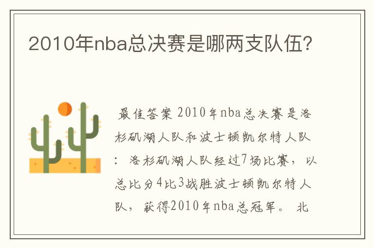 2010年nba总决赛是哪两支队伍?
