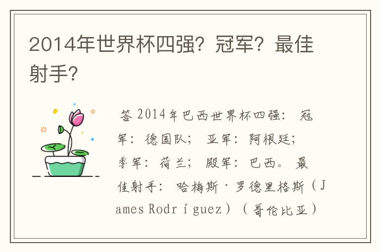 2014年世界杯四强?冠军?最佳射手?