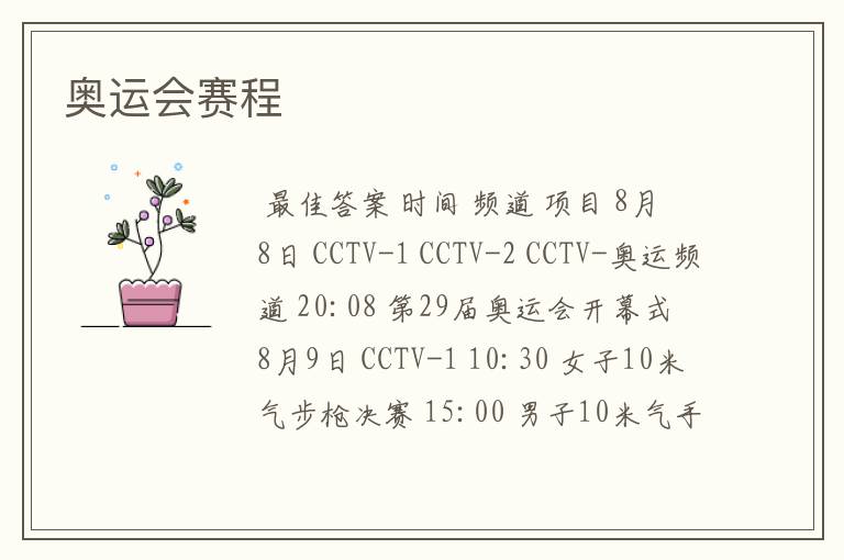 奥运会赛程
