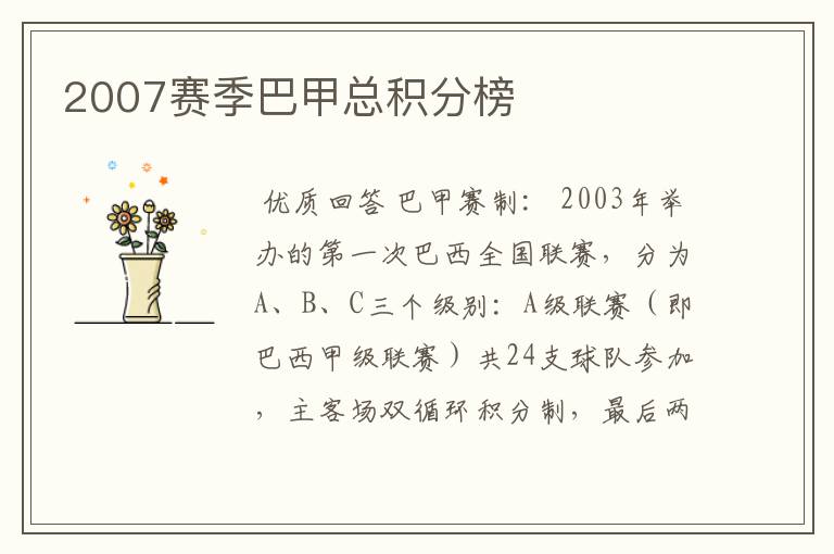 2007赛季巴甲总积分榜