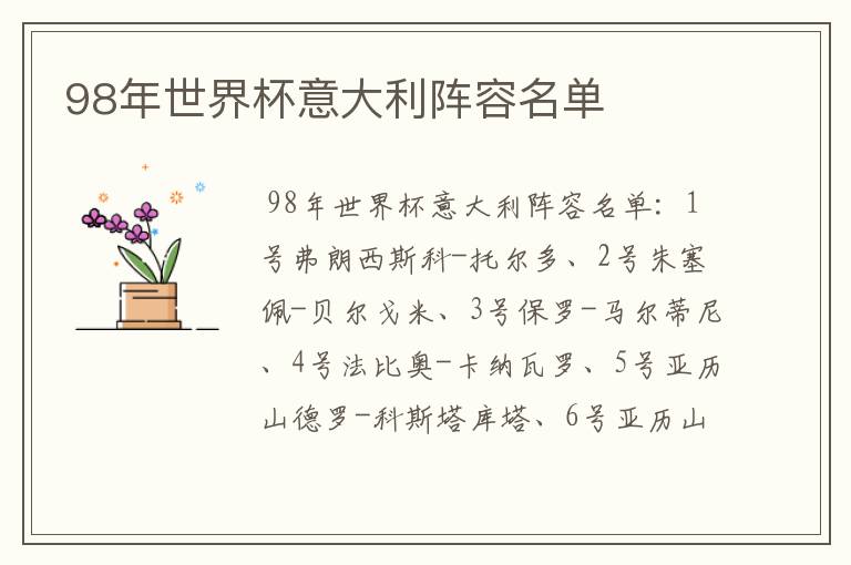98年世界杯意大利阵容名单