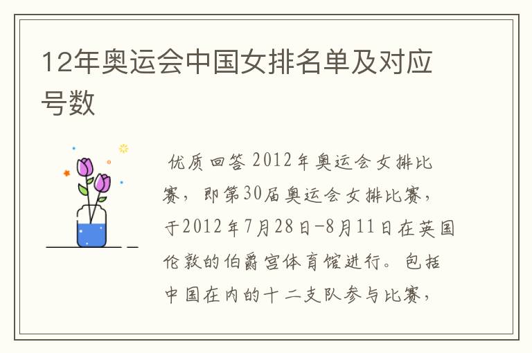 12年奥运会中国女排名单及对应号数