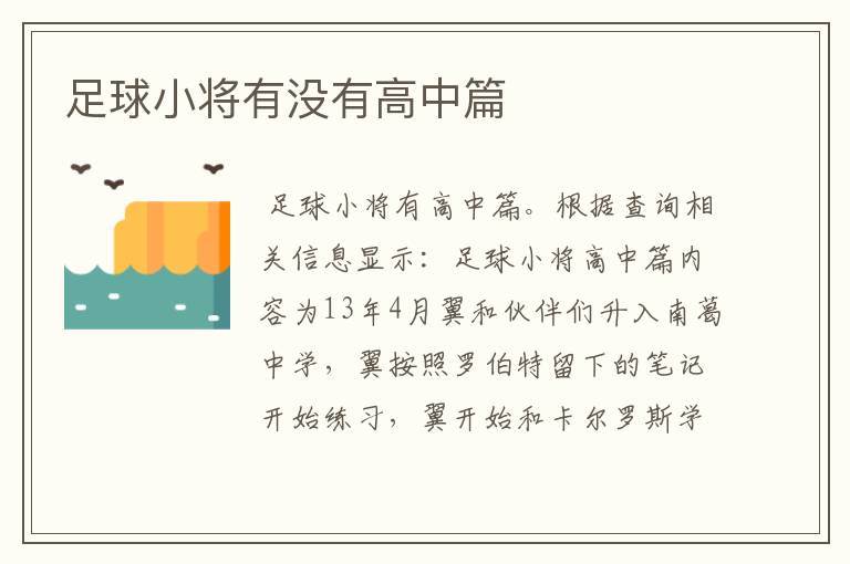 足球小将有没有高中篇