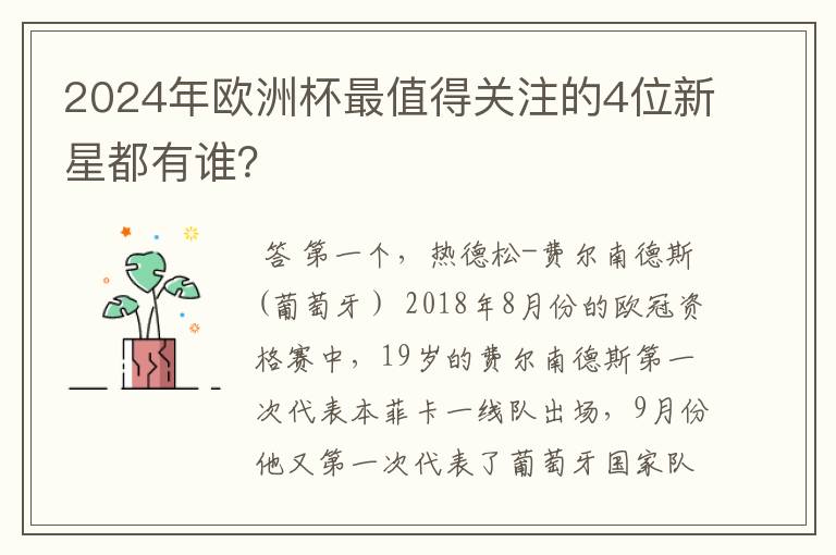 2024年欧洲杯最值得关注的4位新星都有谁?
