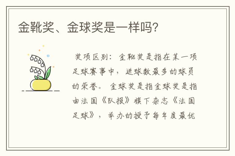 金靴奖、金球奖是一样吗?