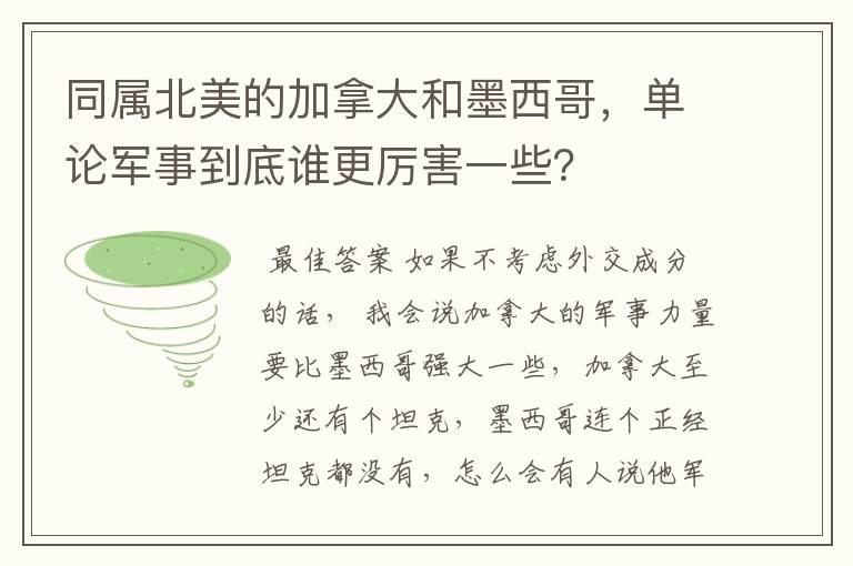 同属北美的加拿大和墨西哥,单论军事到底谁更厉害一些?