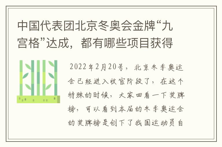 中国代表团北京冬奥会金牌“九宫格”达成,都有哪些项目获得了奖牌?
