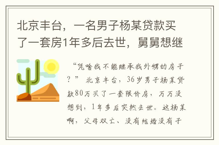 北京丰台,一名男子杨某贷款买了一套房1年多后去世,舅舅想继承,你咋看?