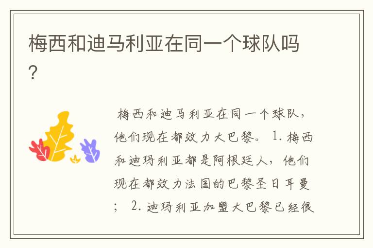 梅西和迪马利亚在同一个球队吗?