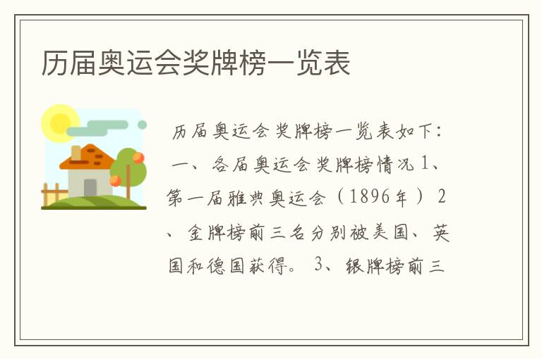历届奥运会奖牌榜一览表
