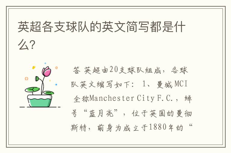 英超各支球队的英文简写都是什么?
