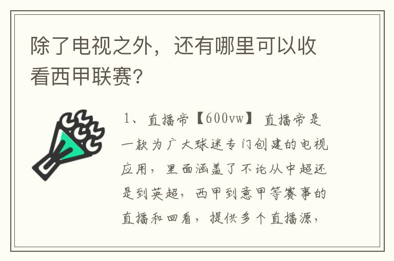除了电视之外,还有哪里可以收看西甲联赛?