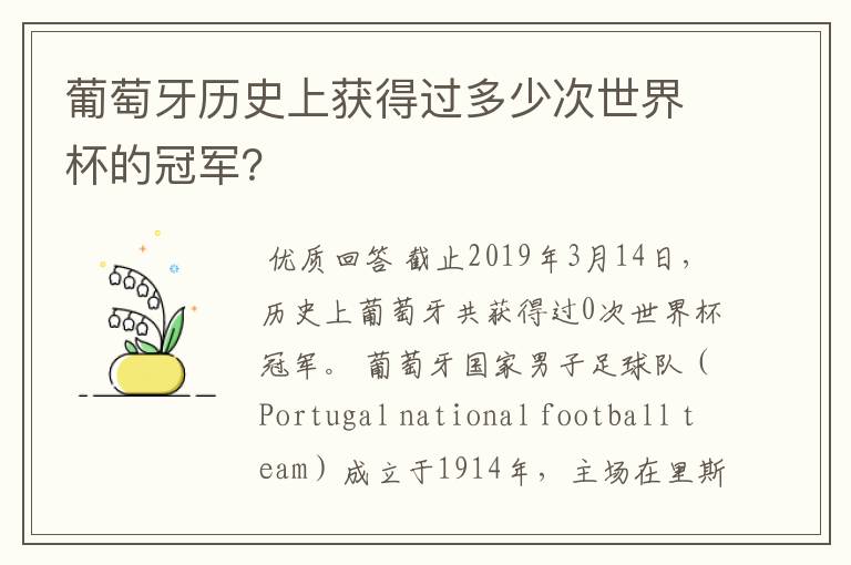 葡萄牙历史上获得过多少次世界杯的冠军?