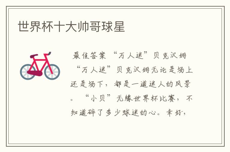 世界杯十大帅哥球星